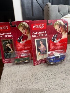 Collectible Coca Cola Calendar Girl Series Die-Cast Toy Cars - Red, Green, Blue